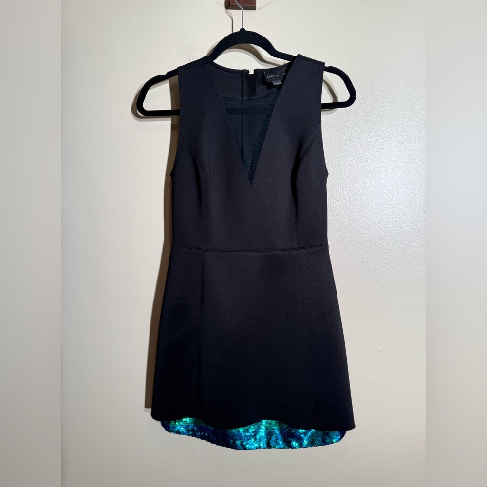 Sachin + Babi Black fit & flare mini Sequin hem Dress women’s 4 - Picture 2 of 8